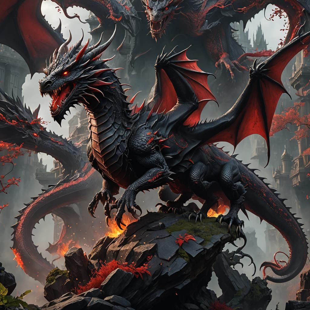 black and red dragon