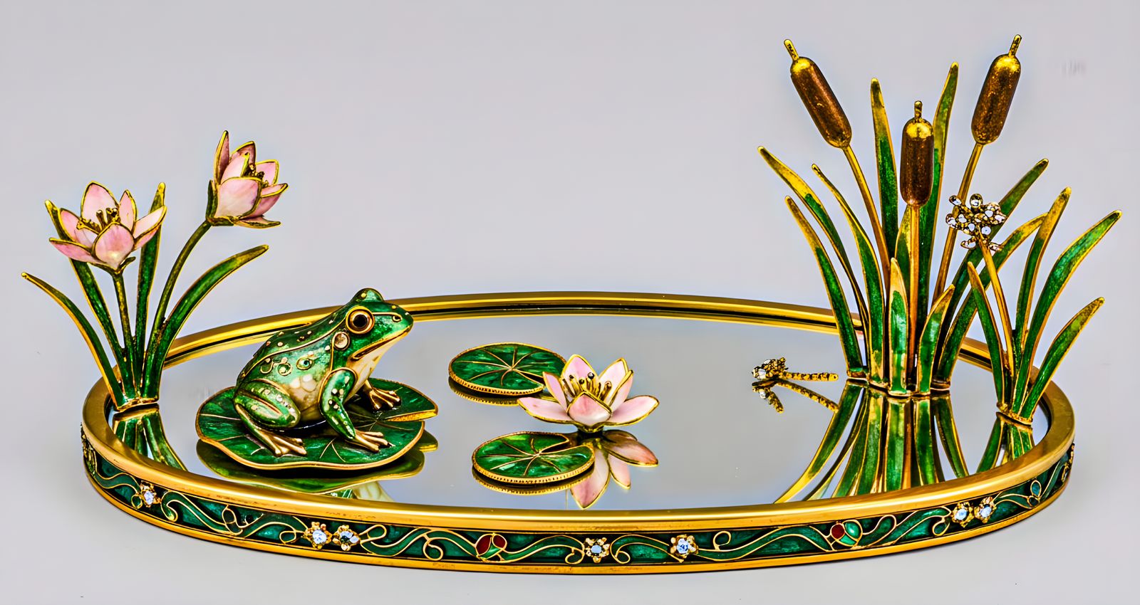 Enamel Worked Frog in Lily Pond