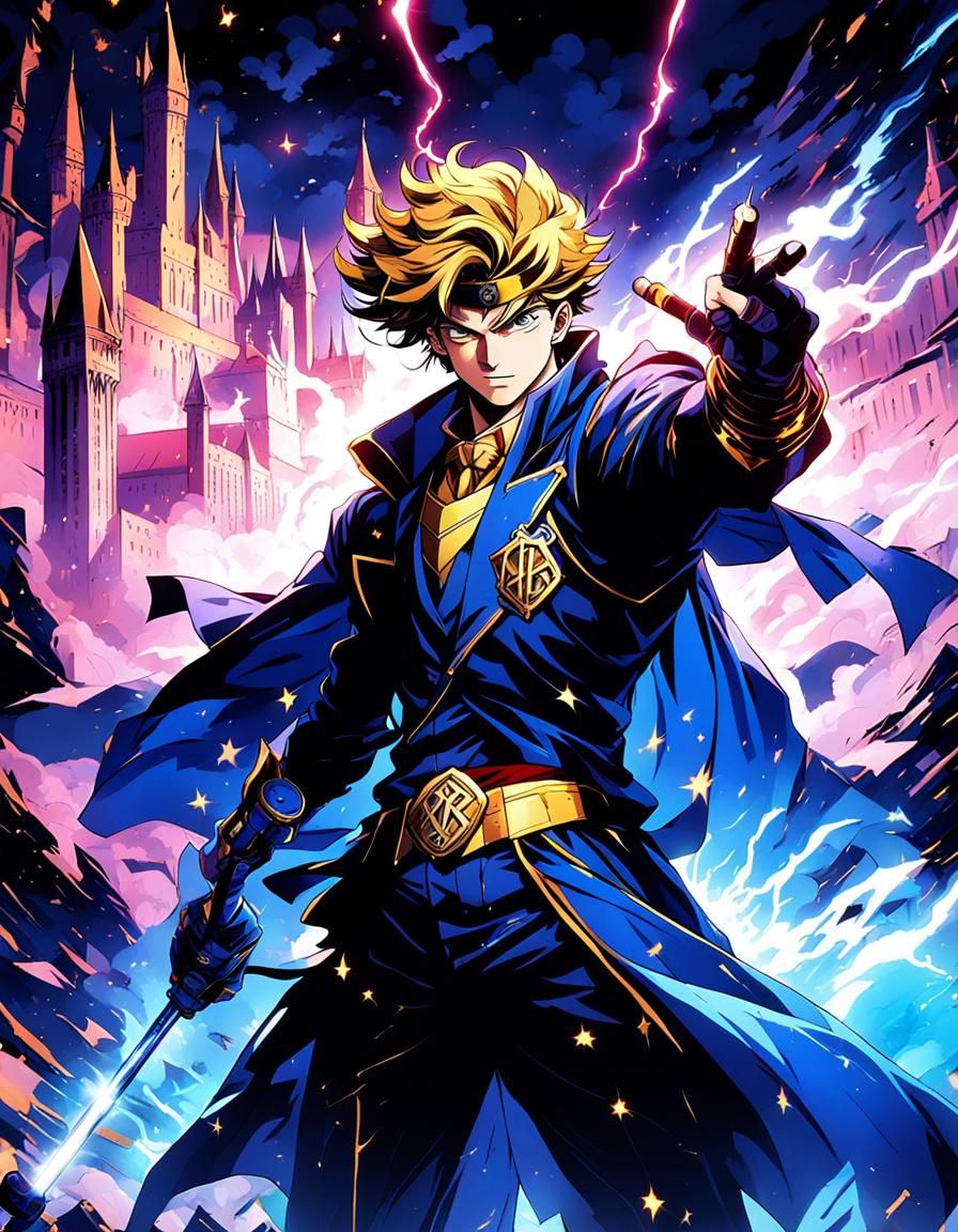Dynamic Manga Art of Harry Potter in Ruined Hogwarts