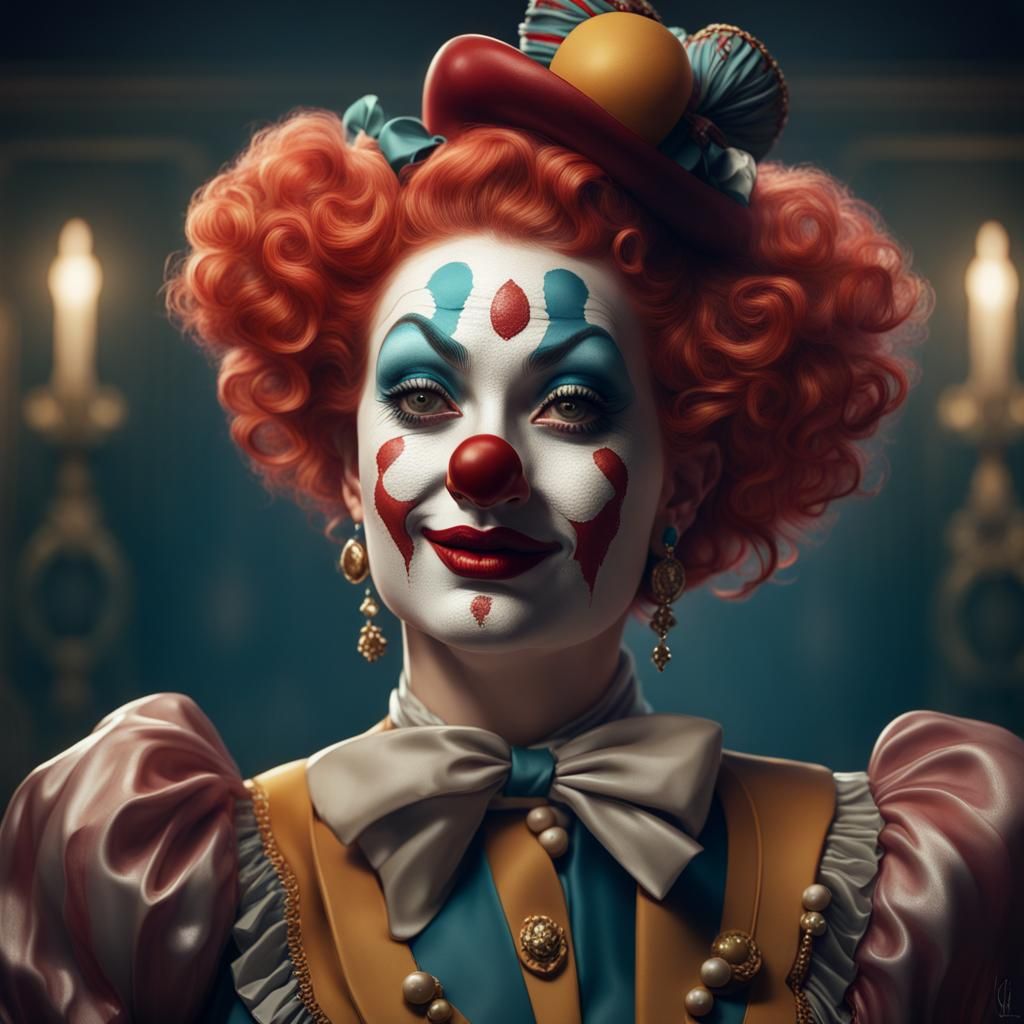 Maximalist Portrait of 1940s Clown, Detailed Matte Painting