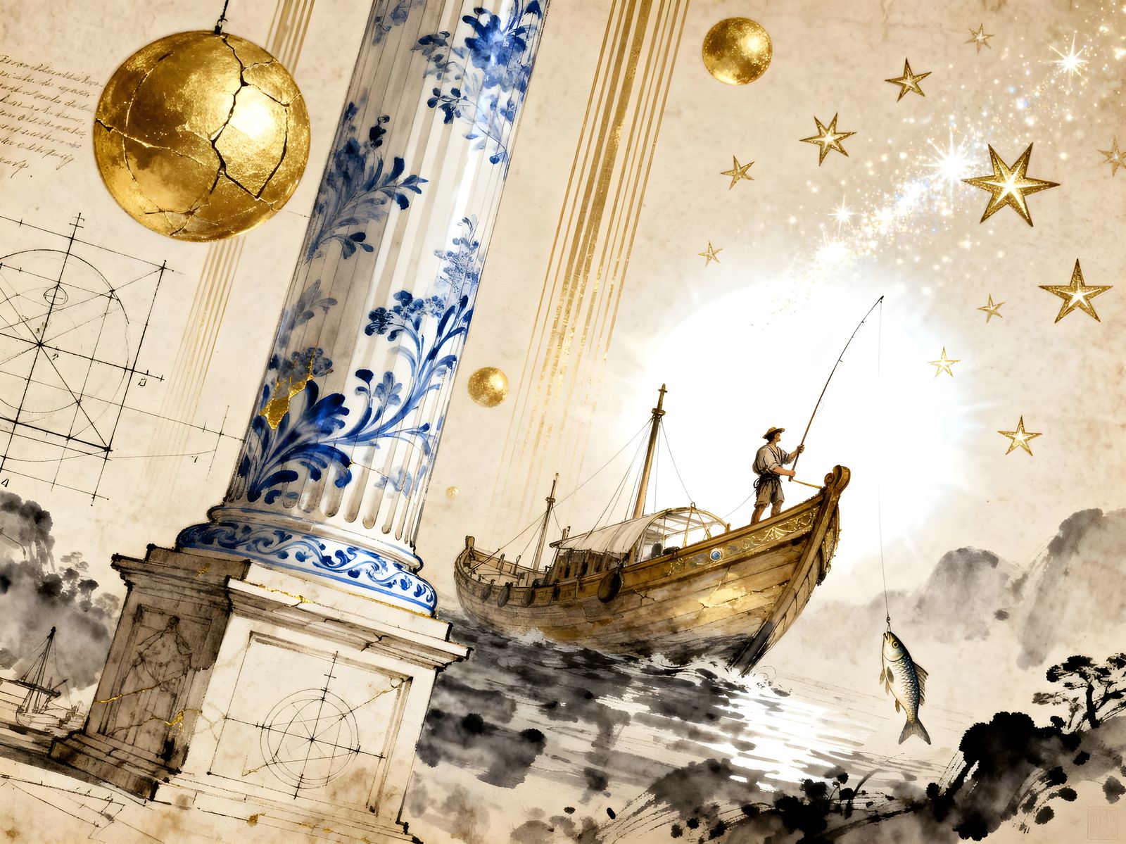 The Fisher King’s Pillar – Catching the Idea  by @CBm Cryptic and Hermetic Art