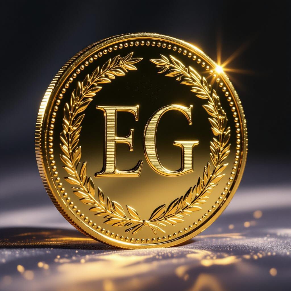 יצירה של מטבע זהב חרוט עליו את האותיות EG בזהב