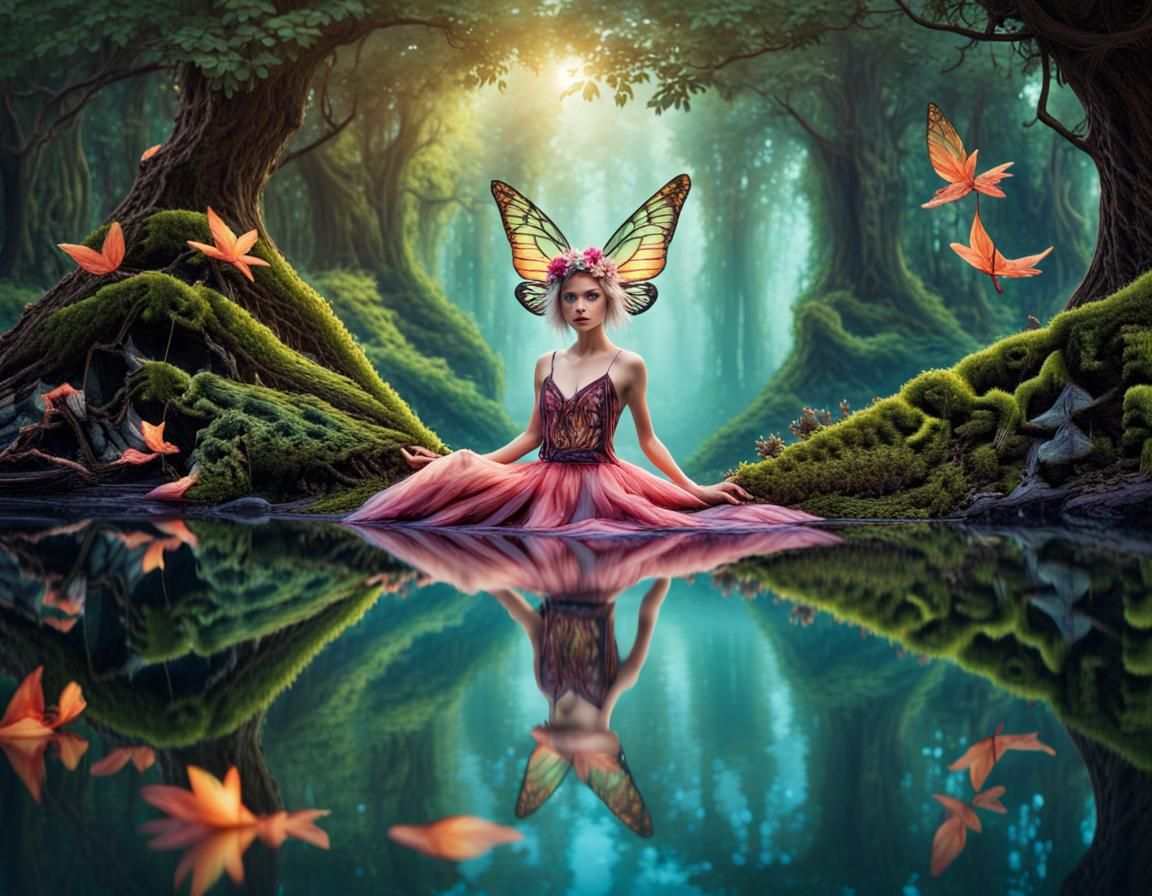 an enchanting scene where a surreal fantasy pixie, surrounde...