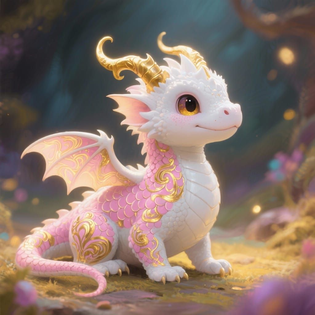 Pink and white baby dragon