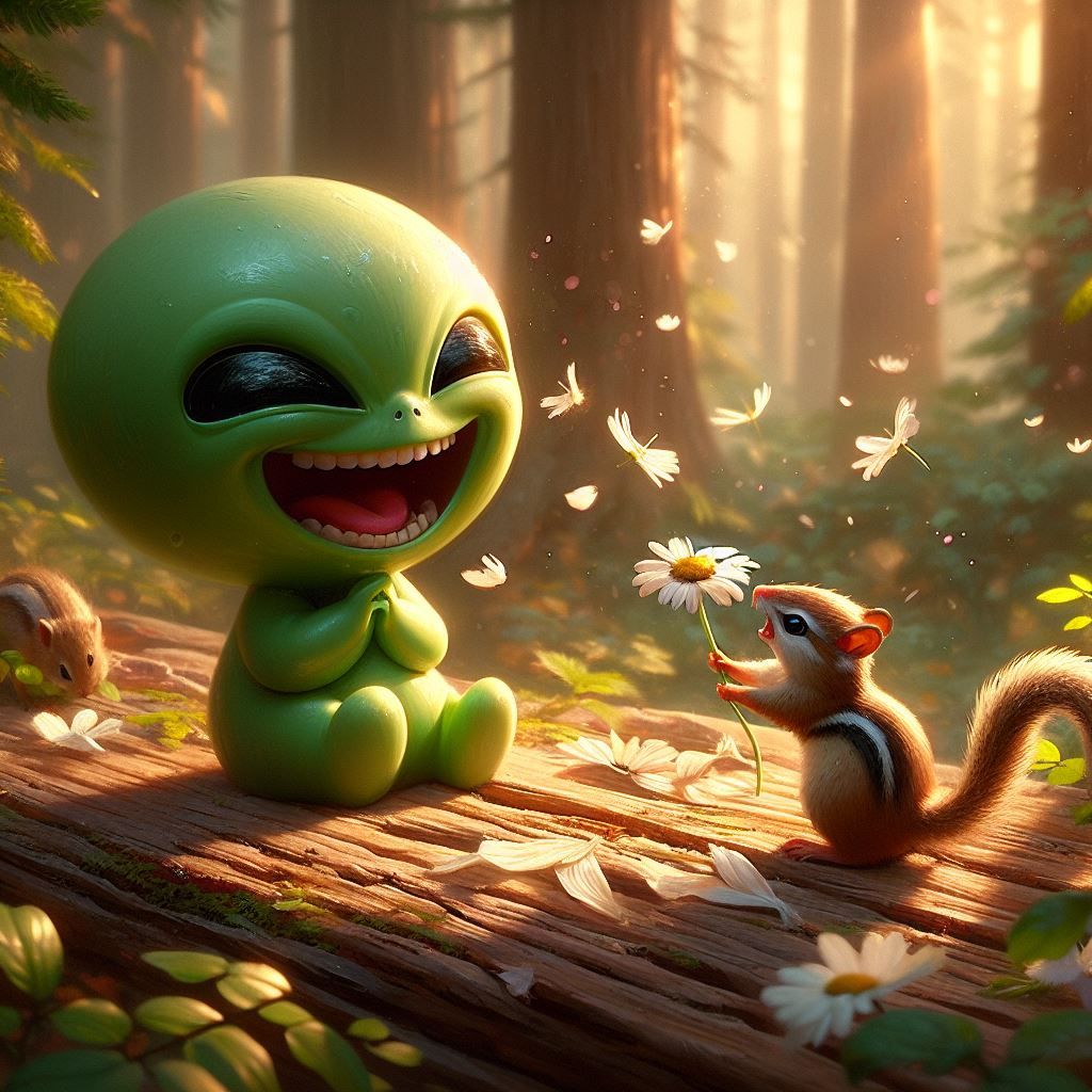 Alien Making Friends On A Strange Planet