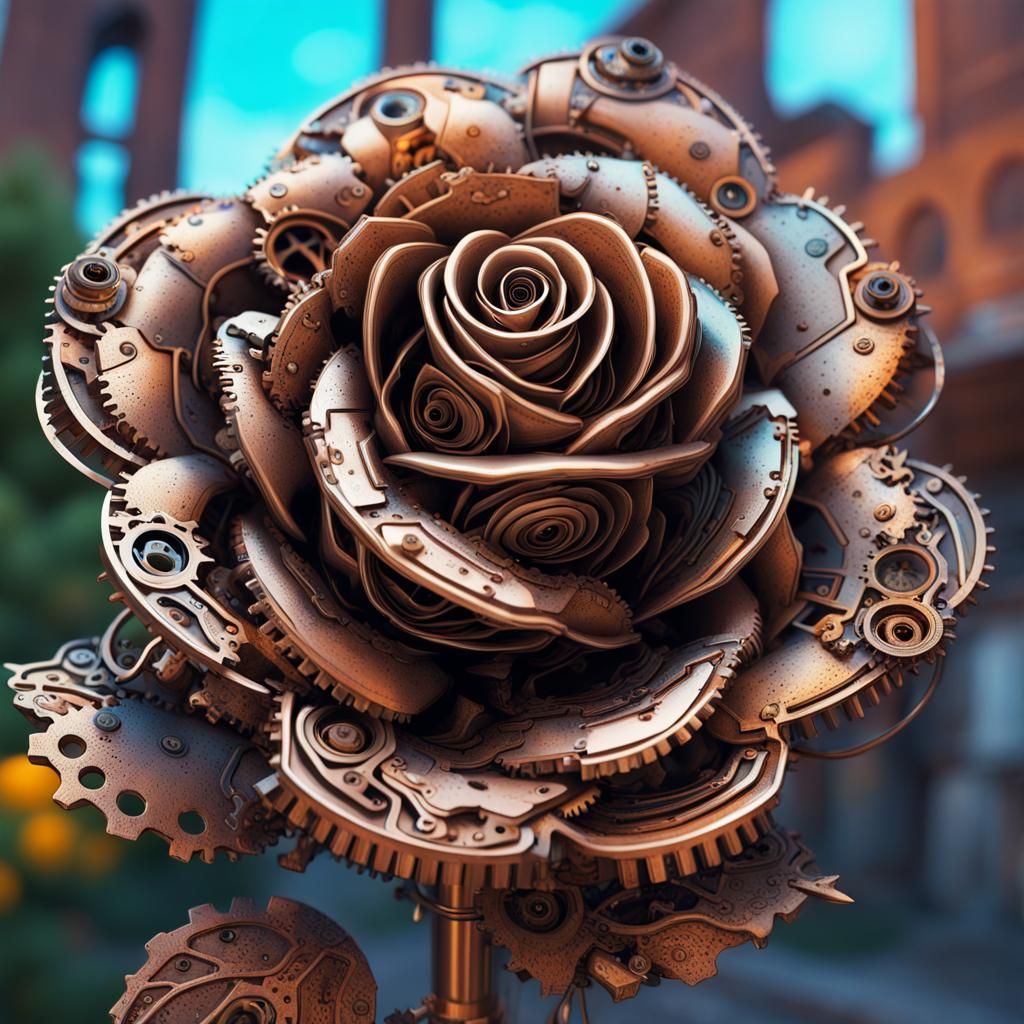 Steampunk rose in a garden - AI Generated Artwork - NightCafe Creator