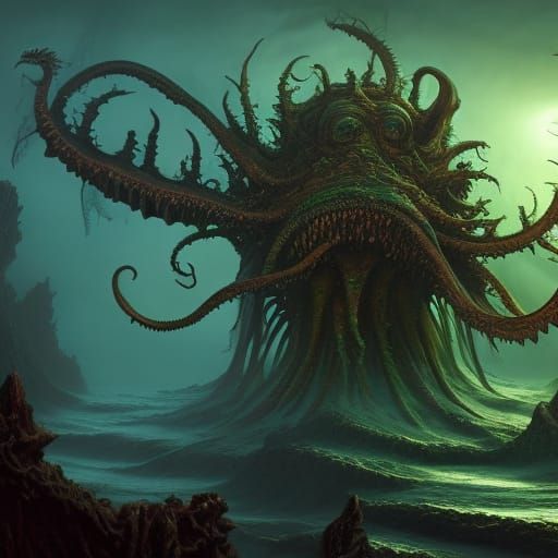 H.P. Lovecraft Cthulhu attacking - AI Generated Artwork - NightCafe Creator