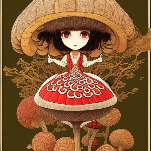 Cute Mushroom Anime Girl in Kyoani Style · Creative Fabrica