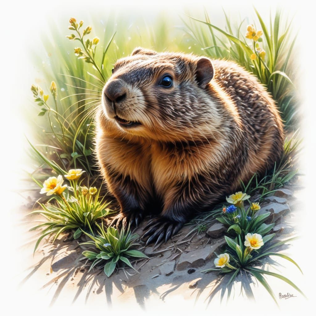 Groundhog Peeking from Spring Burrow 🐿️🌸