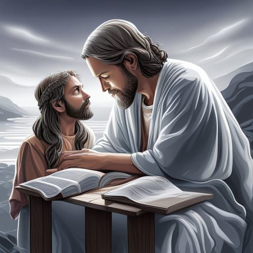 Jesus And His Father, Highly Detailed, Vector, Contour - Ai Generated 