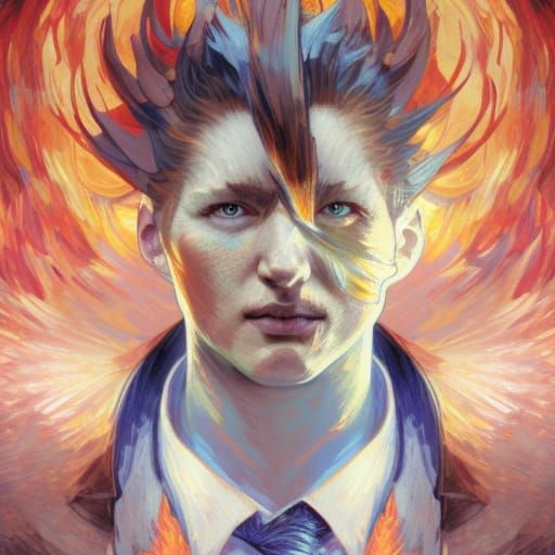 reborn phoenix bird Van Gogh head and shoulders portrait, 8k...