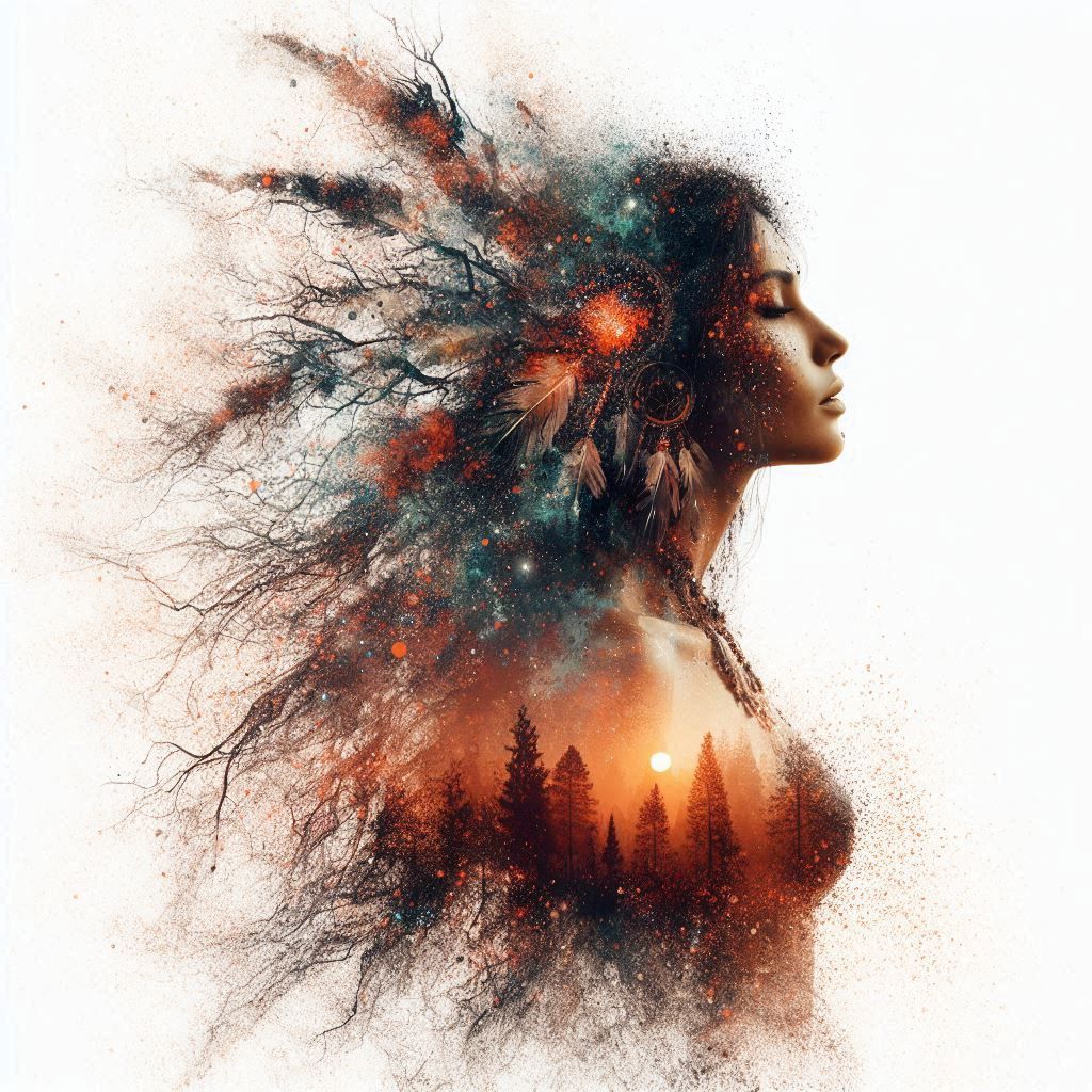double exposure beautiful fantasy DALL-E 3 portrait landscape..