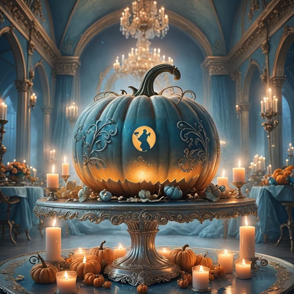Cinderella’s pumpkin , silver, ethereal, blue, gorgeous lighting 