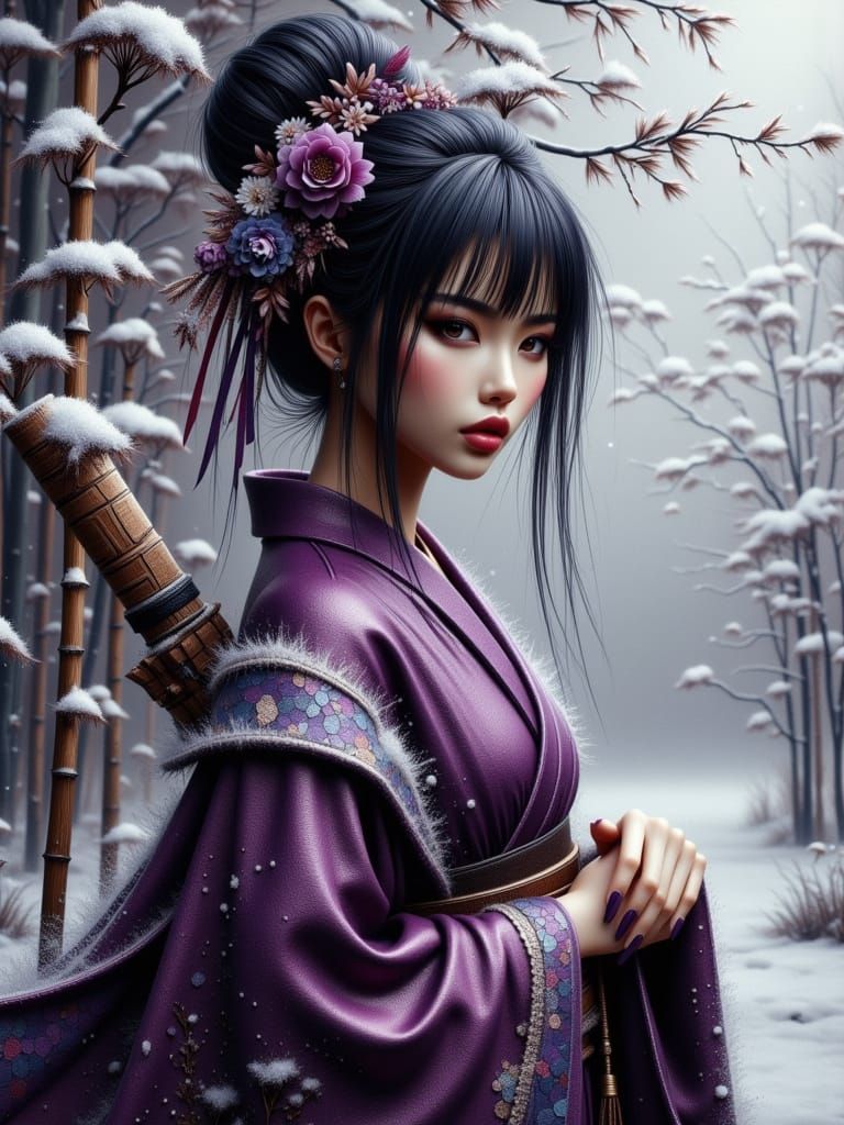 <lora:CRACKLED IN BEAUTY:1.0> <lora:Blunt Bangs:1.0> <lora:Beautiful women:1.0> <lora:Lacquered Whispers:1.0> plum and turquoise colorway, e...