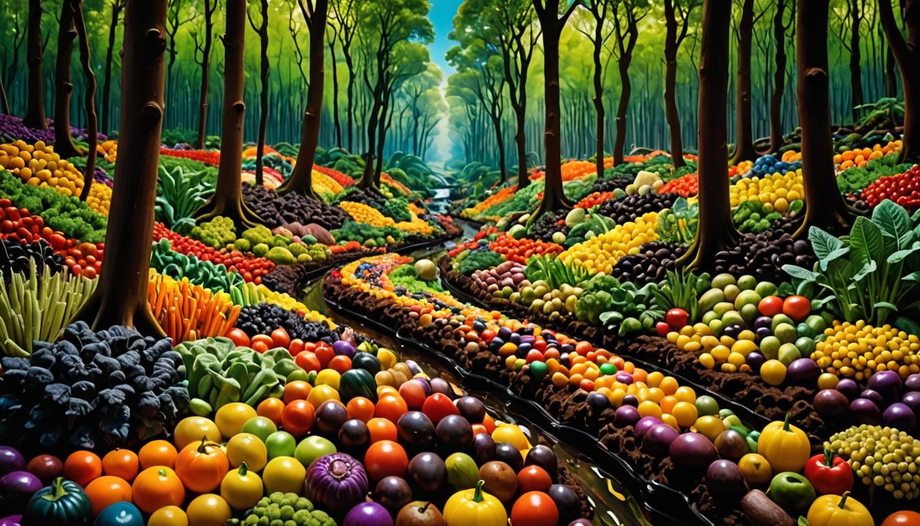 Forest of Vegetables and River of Chocolate  by @The Leycer