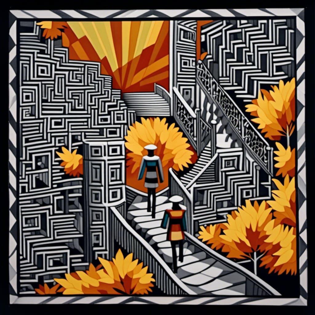 Escher Cornfield staircase Maze inticate maze maze three dimensional