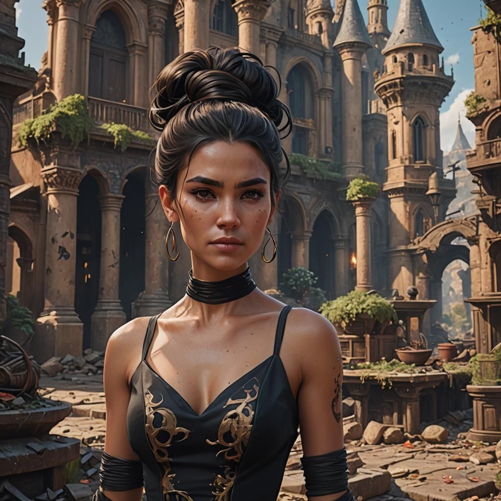 Elegant Woman in Black Dress: Matte Painting