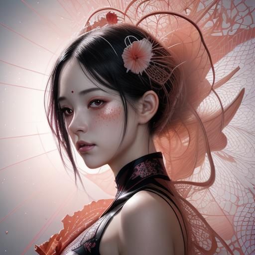 Woman neon pink koi Style.