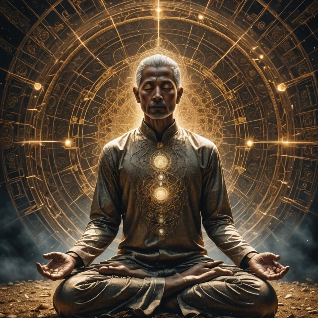 meditating with auric fields surrounding man  by @undefined