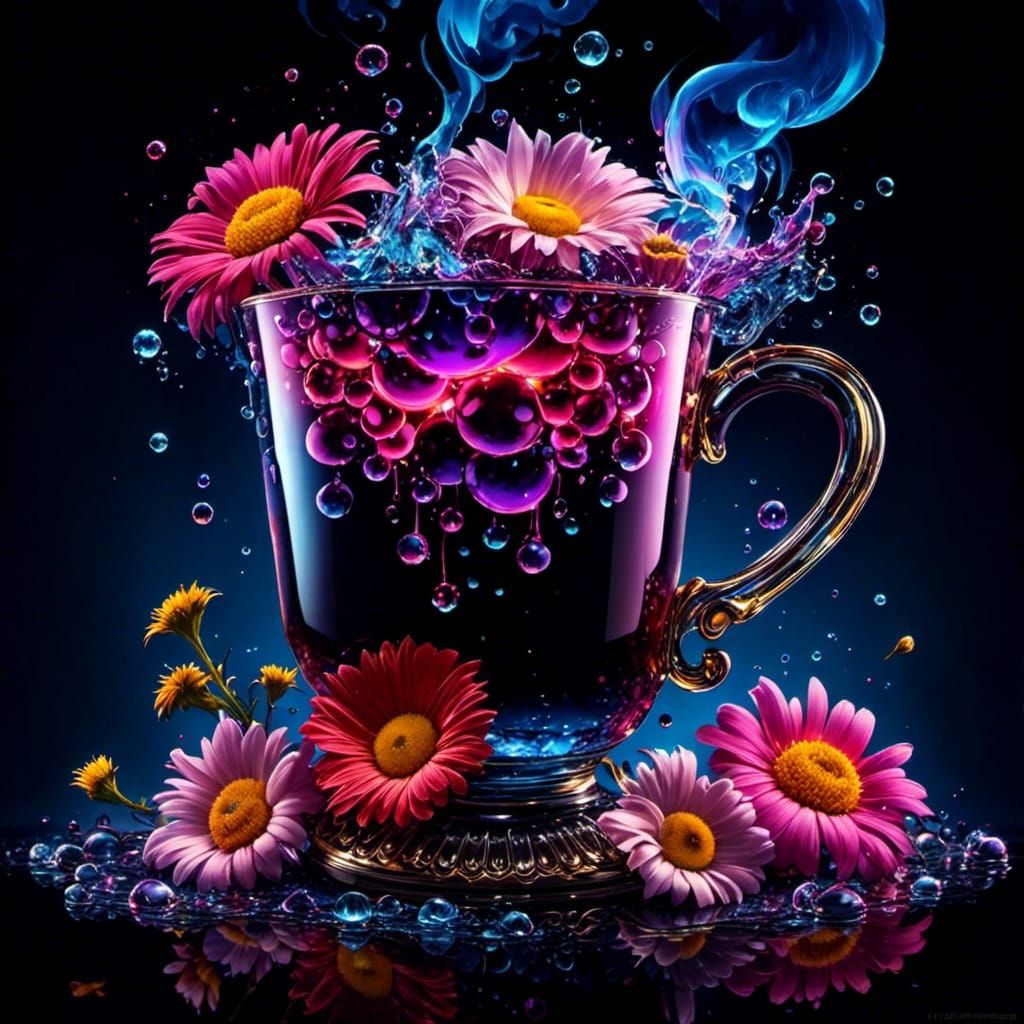 Dreamy Still Life with Cup, Daisies and Smoke