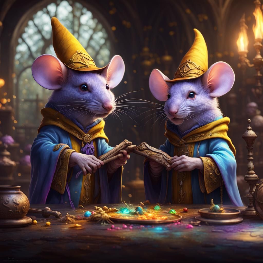 rainbow mice dressed like mages. - AI Generated Artwork - NightCafe Creator