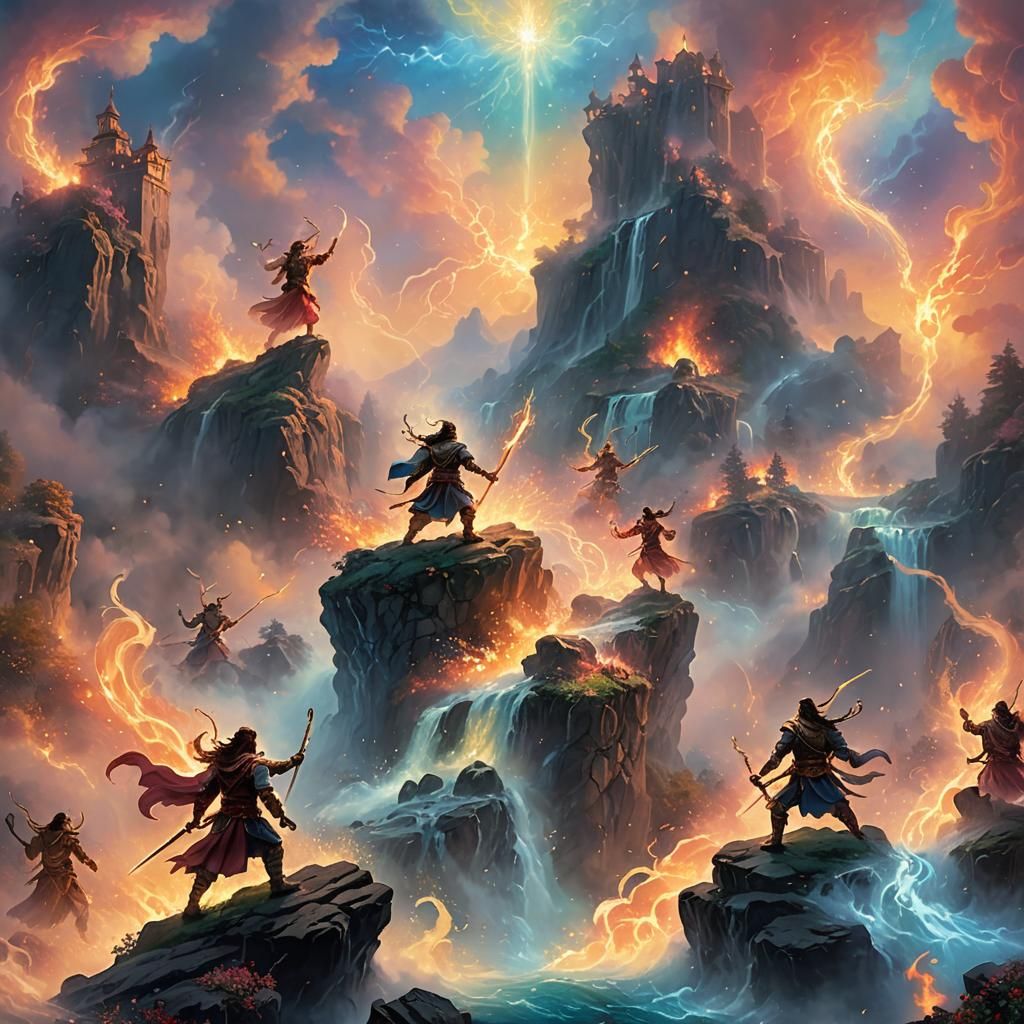 Mystical Warriors Clash in Dreamlike Realm