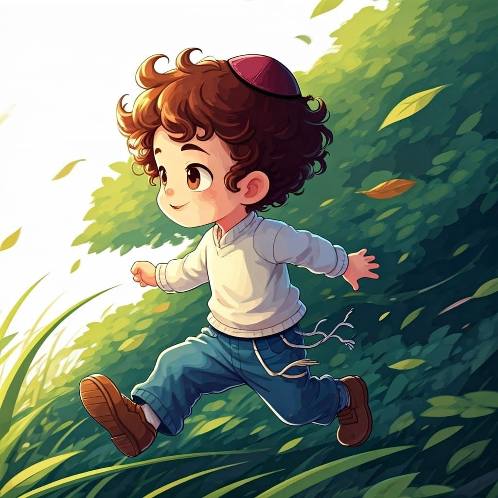 Whimsical Anime-Inspired Boy Chases Whirling Leaves