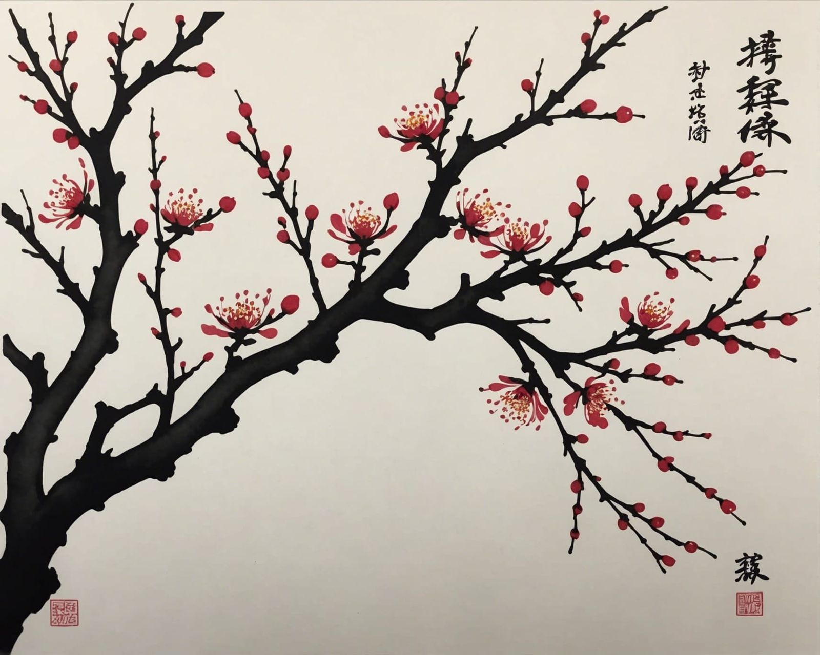 Plum blossom using Chinese ink blowing technique