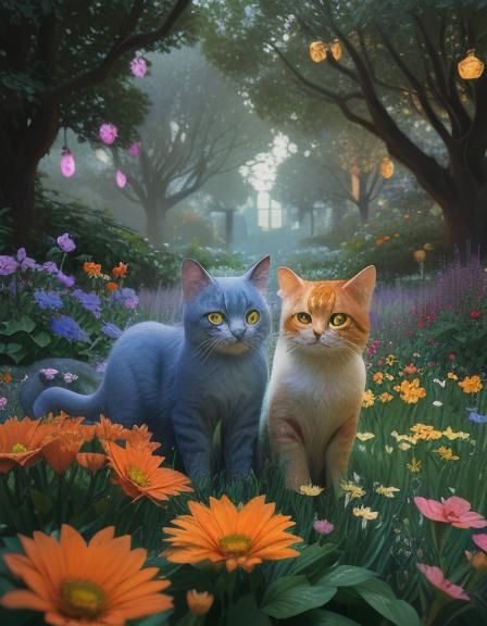 magick cats in english garden Professional photography, boke...