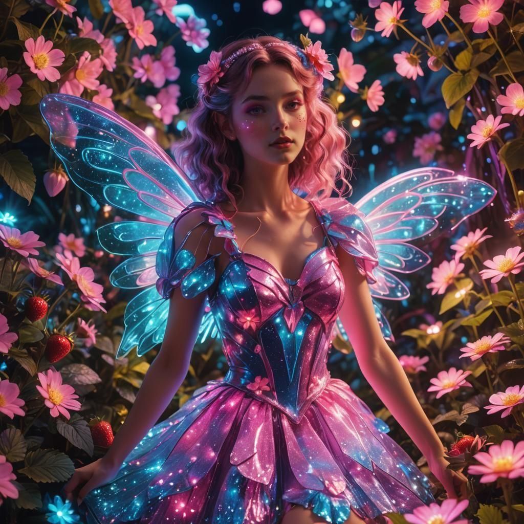 Strawberry flowers fairy sparkling dress AI Generated Artwork