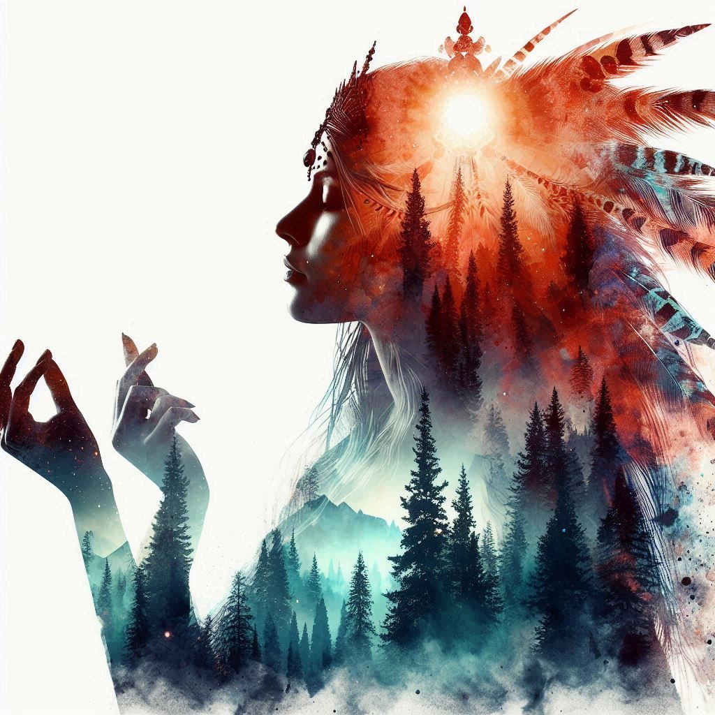 double exposure beautiful fantasy DALL-E 3 portrait landscape..