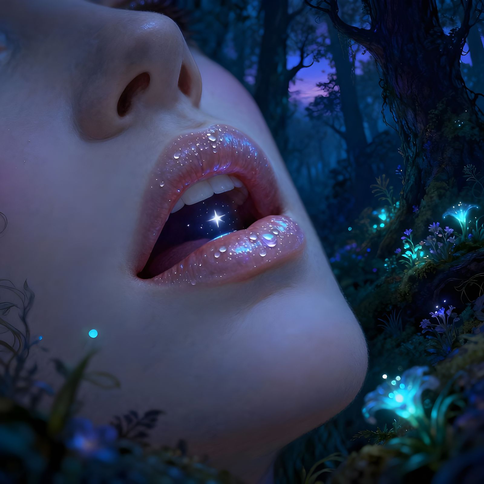 Luminous Lips in Enchanted Forest Twilight