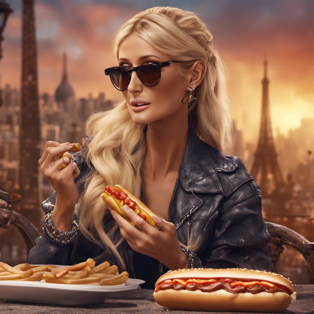 Paris Hilton eating a hot dog - AI Generated Artwork - NightCafe Creator