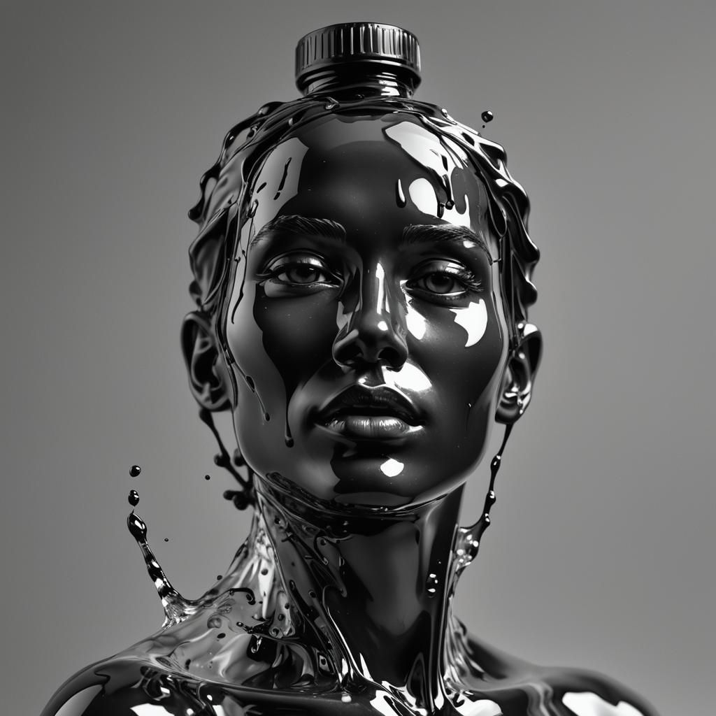 Monochrome Figure Drinking Colorful Liquid: Splash Art