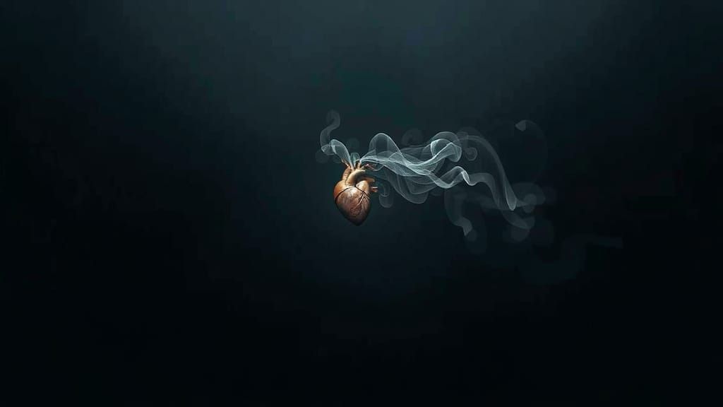 "Whispers in the Void": A desolate void with a lone heart at...