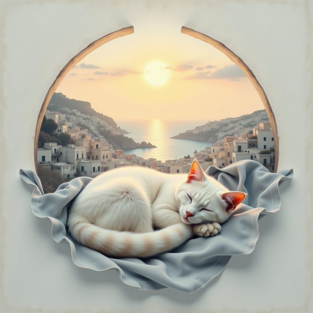 Cat Forms Mediterranean City at Sunrise