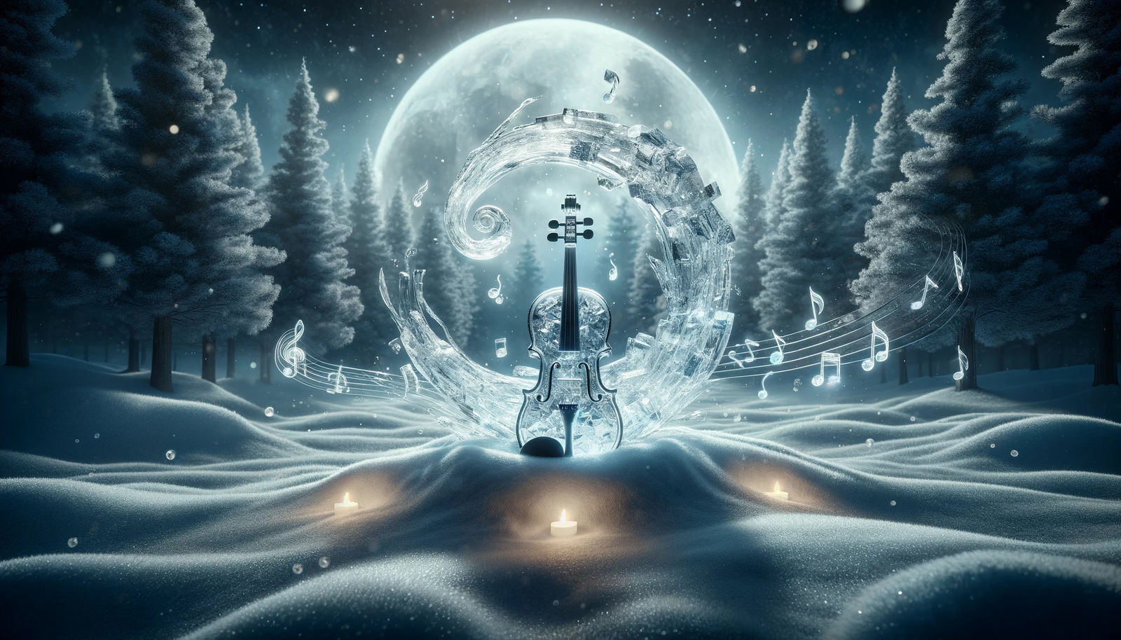 Lunar Nocturne: The Crystal Violin's Whisper in the Snowy Thicket