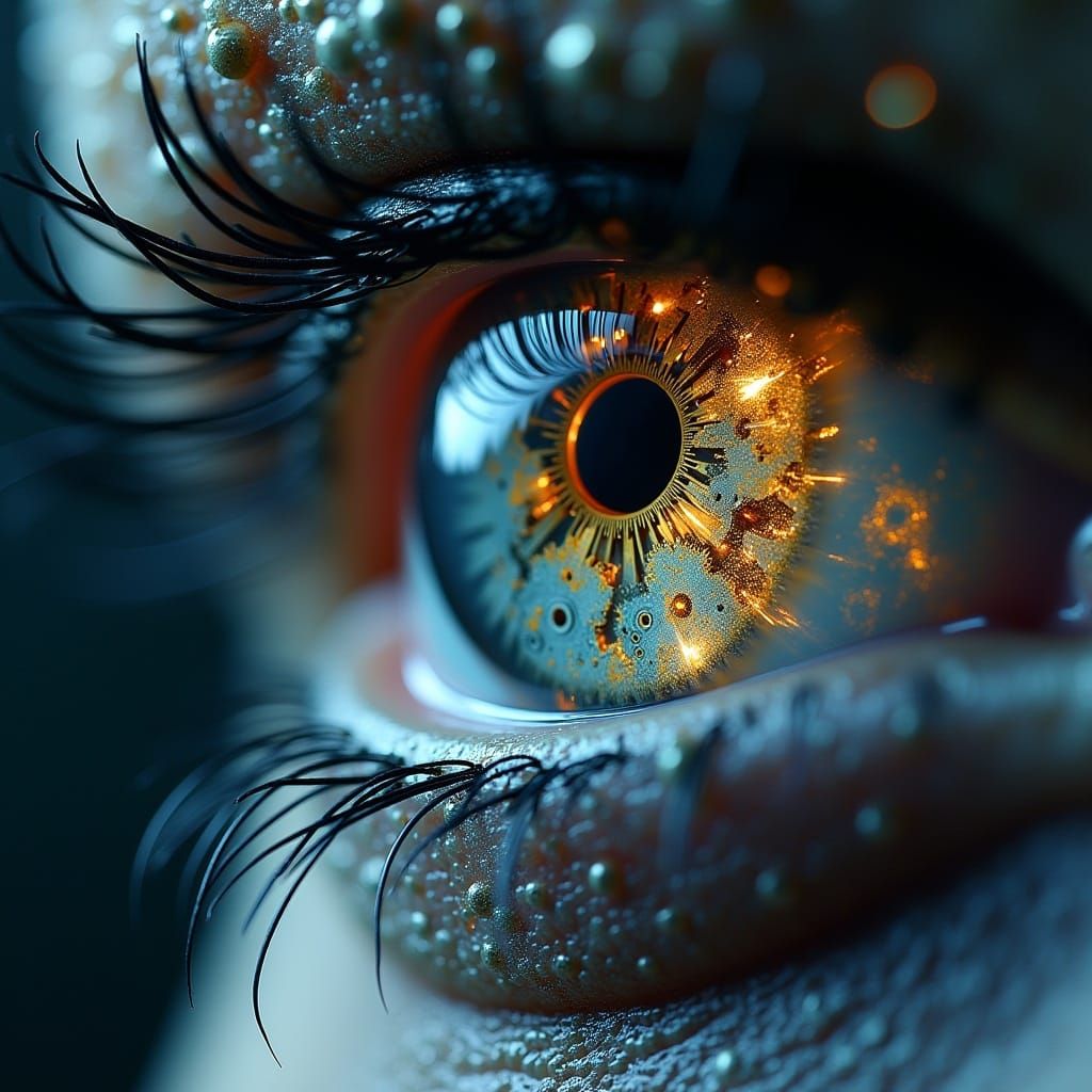 <lora:MJ6 EyeFlux:0.3> Timepiece Eyelids: Clockwork gears and intricate mechanisms embedded within the eyelids of a time-seeing eye, ticking...