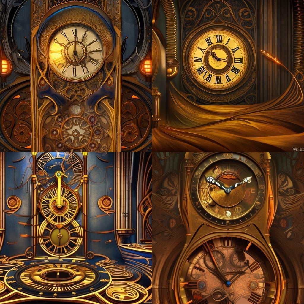 inside clocks, art nouveau, detailed matte painting, deep co...