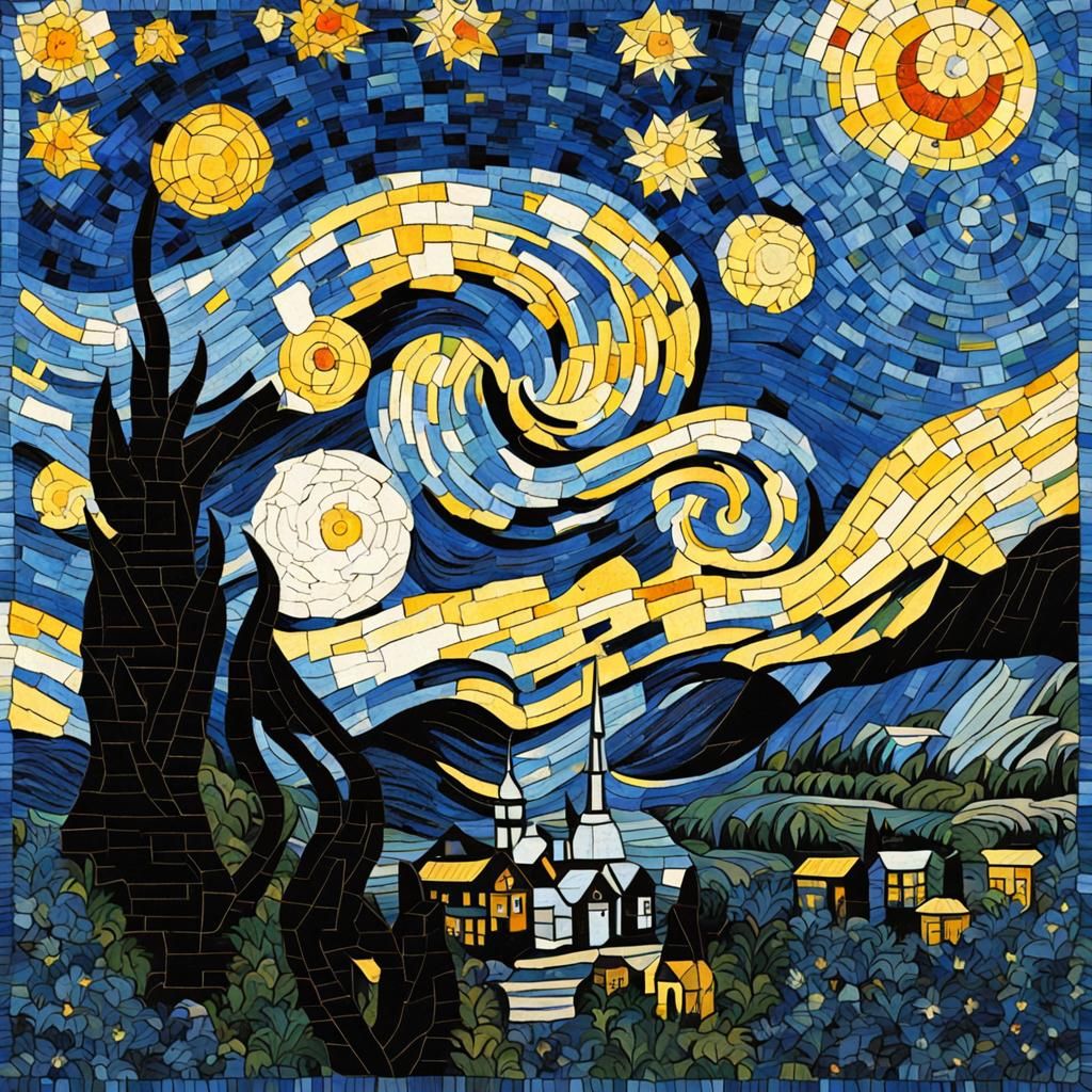 Starry Night Mosaic - AI Generated Artwork - NightCafe Creator