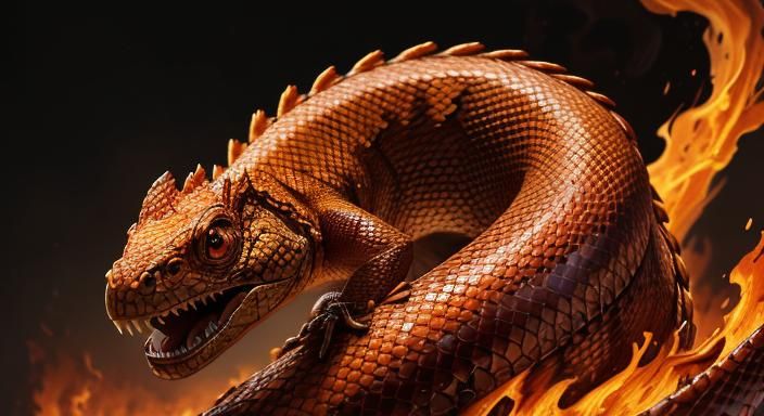 Ominous Red Cobra with Flames, in Dark Fantasy Art