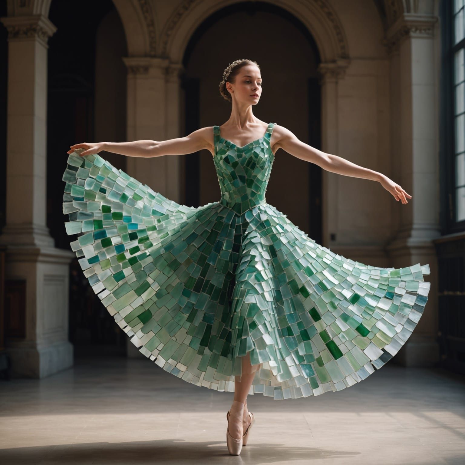 a ballerina wearing a dress made of panels of seaglass  by @Svarty