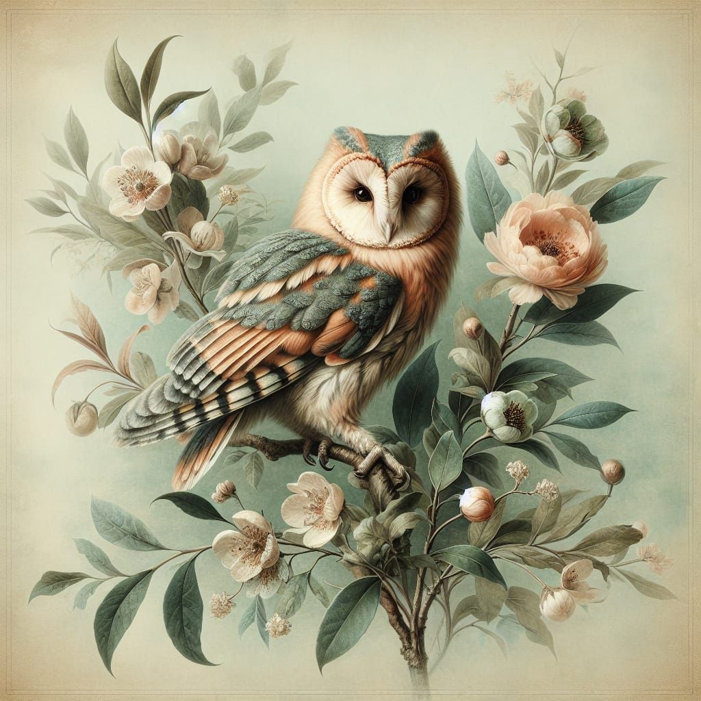 An owl perched on a branch  by @Lavender Days