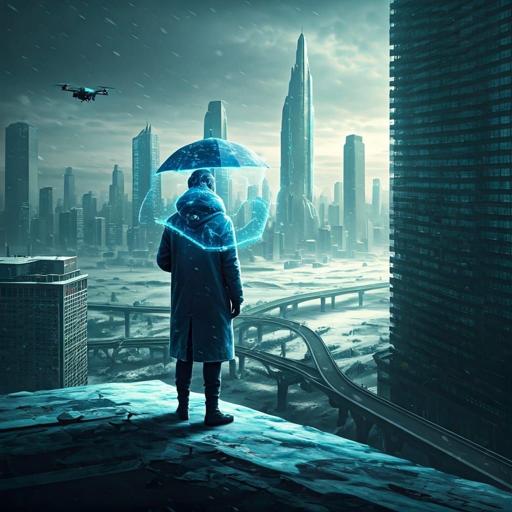 Last Man in Cyberpunk Cityscape