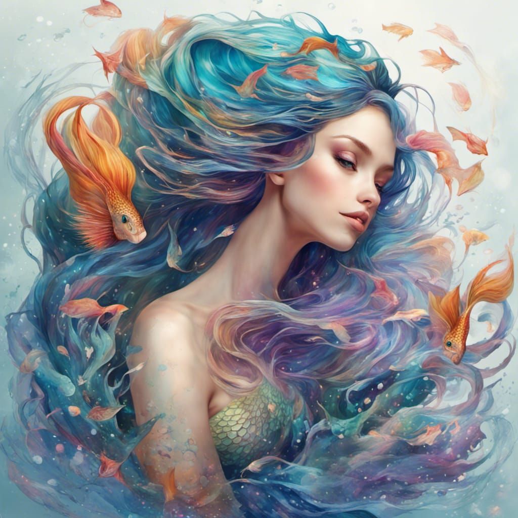 a mermaid ,design a big tail that stands out vibrant colors,...
