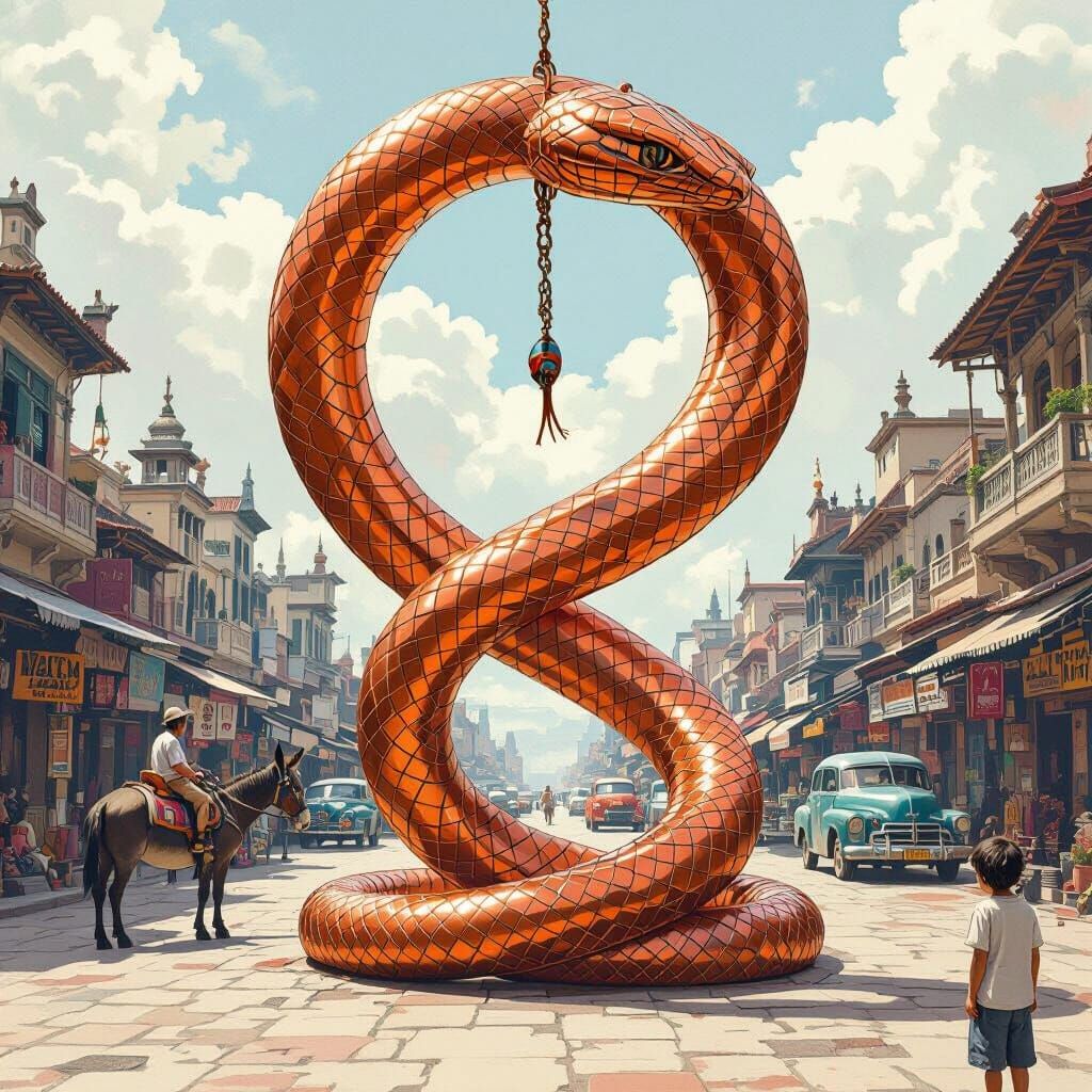Copper Serpent Sculpture in Watercolor Style