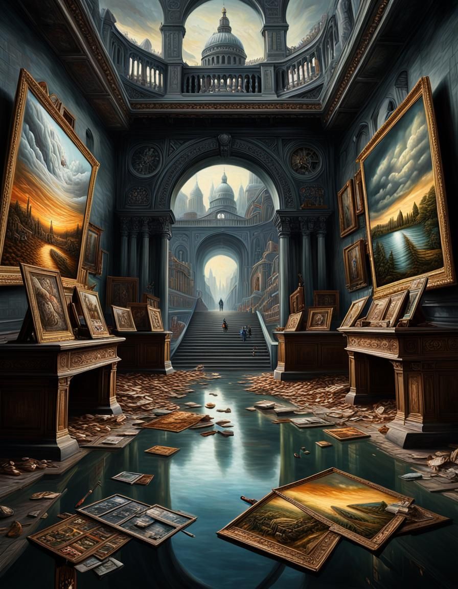 surreal painting conspiracy myth vs. reality of events - AI Generated ...