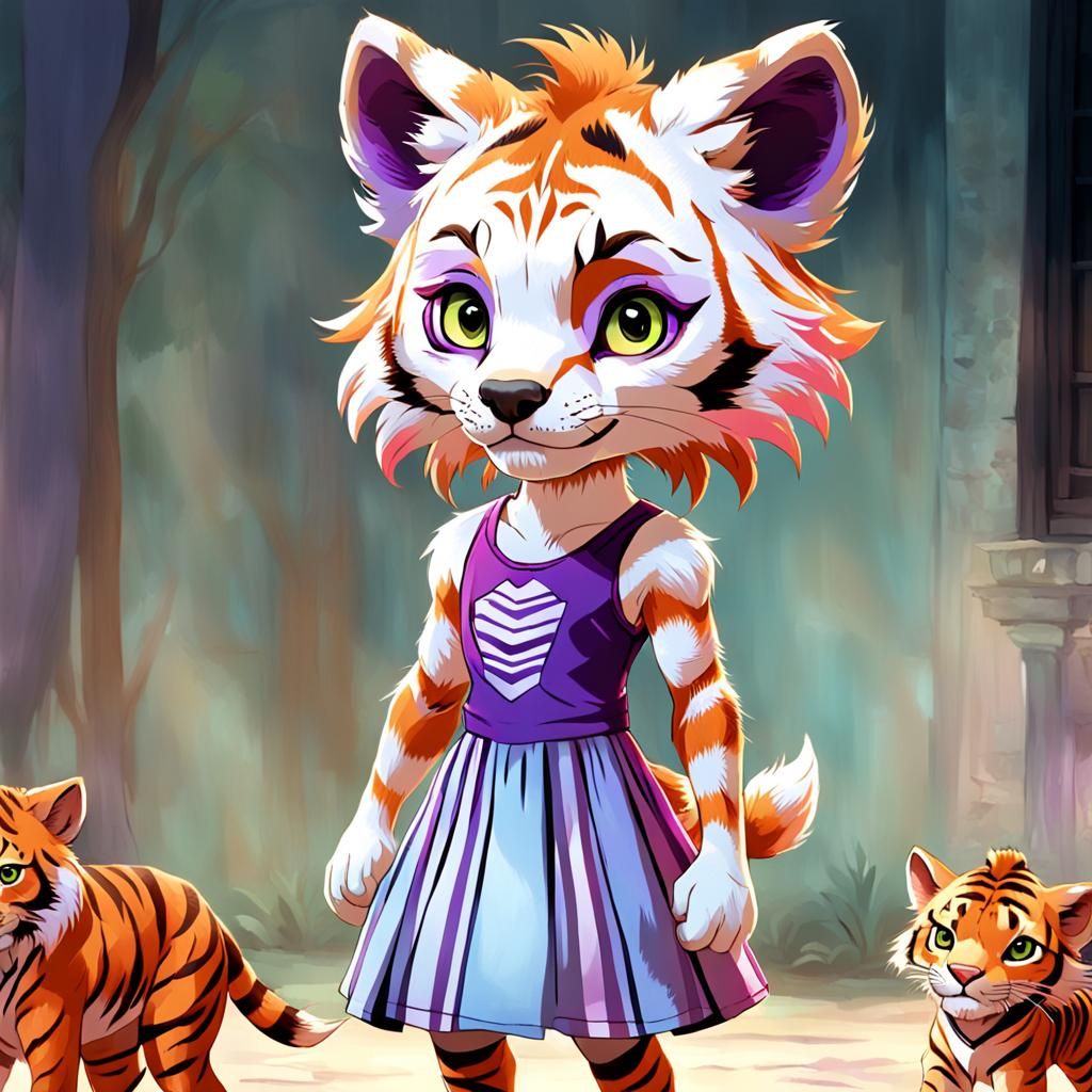 A female white yellowed nine year old anthropomorphic stripe...