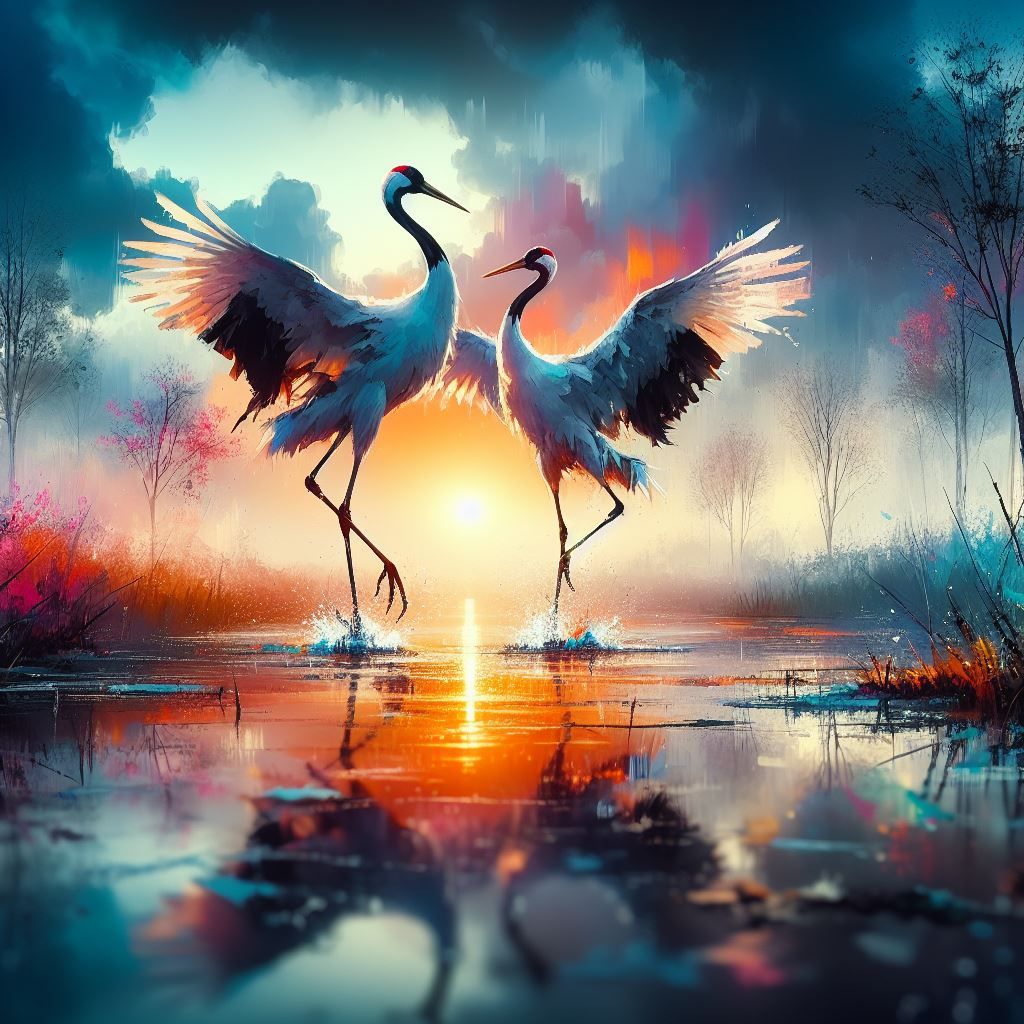 Cranes doing their mating dance