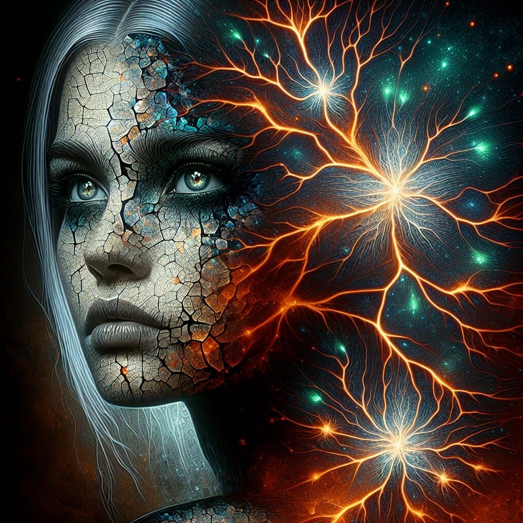 Shattered Beauty: Double Exposure Digital Art with Neurons a...